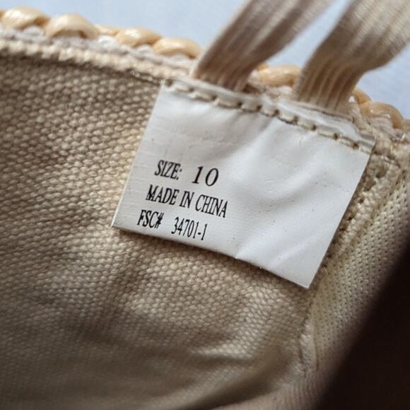 Vtg Y2K Ivory Woven Raffia Sunflower Chunky Wedge Heel Slingback Sandals 10 - Picture 6 of 7